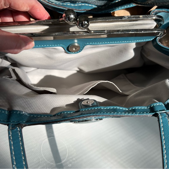 Coach Signature Blue and Silver Print Satchel - Picture 14 of 14